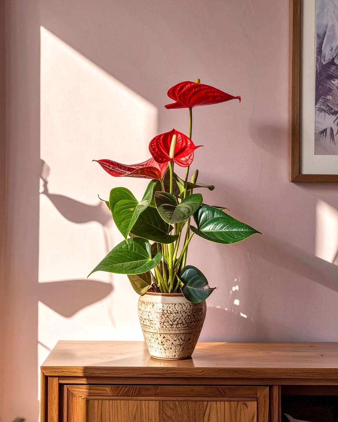 Anthurium Red styled in a room